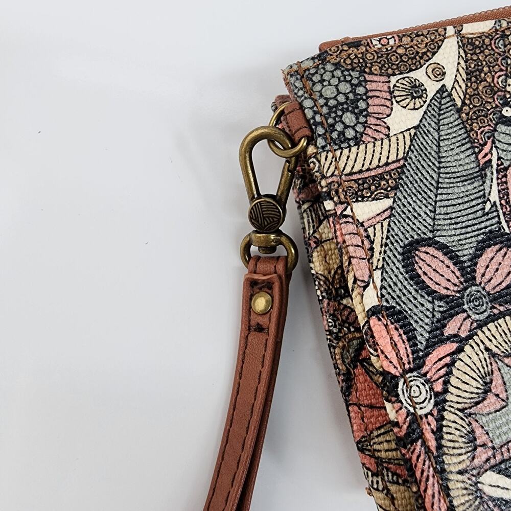 Sakroots Wristlet Wallet Floral Crossbody Strap Brown Phone Pocket Strap Missing - Picture 8 of 16